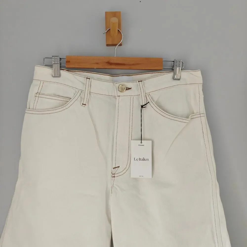 NWT FRAME Le Italien Bermuda Denim Shorts Blanc Cream Size 28 $288